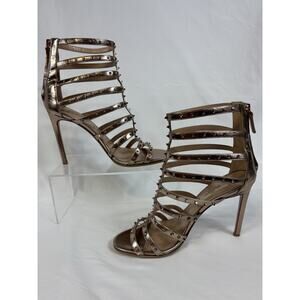Valentino Rockstud Lovestud Cage Sandals Size 38.5 Gold Bronze Studded Stiletto